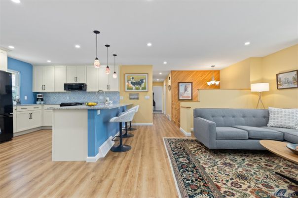 Interior, Kitchen, Pendant Lights, Recessed Lighting, Wood Texture Flooring