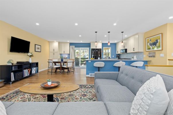 Dining room, Interior, Kitchen, Living room, Pendant Lights, Recessed Lighting, Wood Texture Flooring