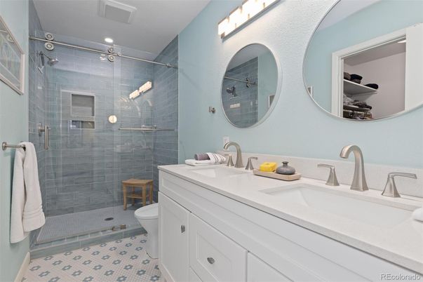 Bathroom, Dual Sink Vanities, Glass Shower, Interior