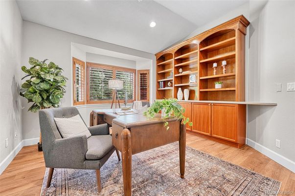Home Office, Interior, Recessed Lighting, Wood Texture Flooring