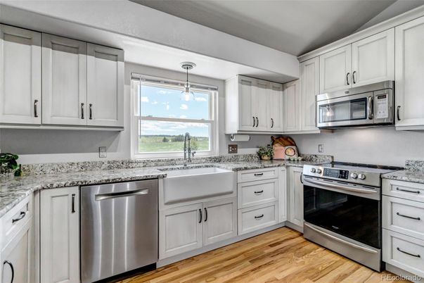 Interior, Kitchen, Pendant Lights, Stainless Steel Appliances, Wood Texture Flooring