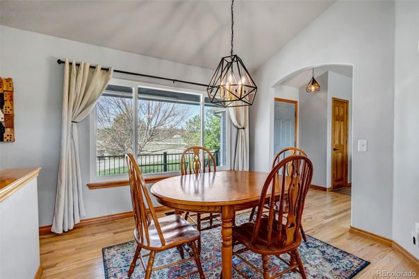 Dining room, Interior, Pendant Lights, Wood Texture Flooring