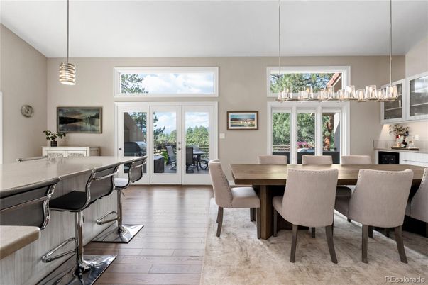Dining room, Interior, Pendant Lights, Wood Texture Flooring