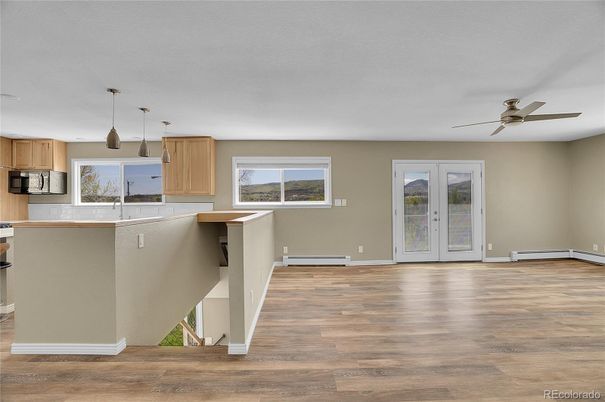 Interior, Kitchen, Pendant Lights, Wood Texture Flooring