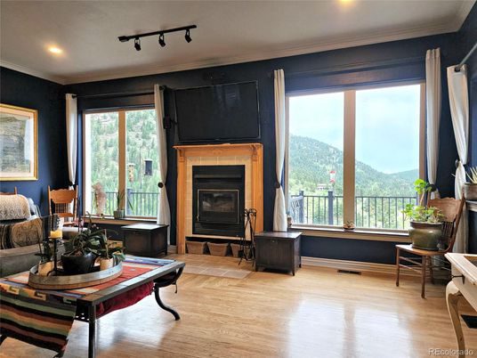 Fireplace, Interior, Recessed Lighting, Wood Texture Flooring