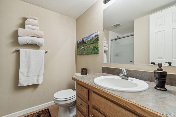 Bathroom, Glass Shower, Interior, Wood Texture Flooring