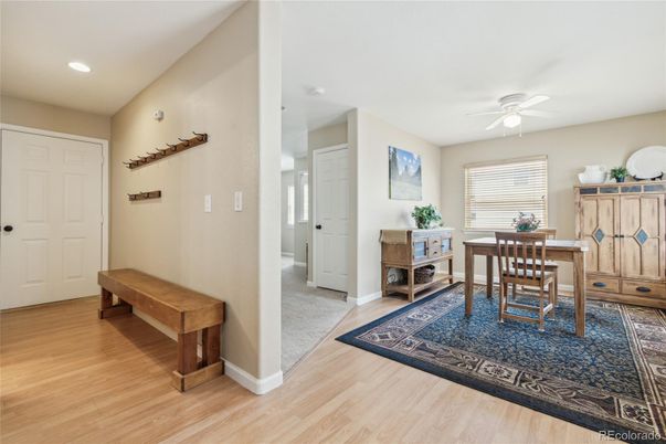 Dining room, Interior, Recessed Lighting, Wood Texture Flooring
