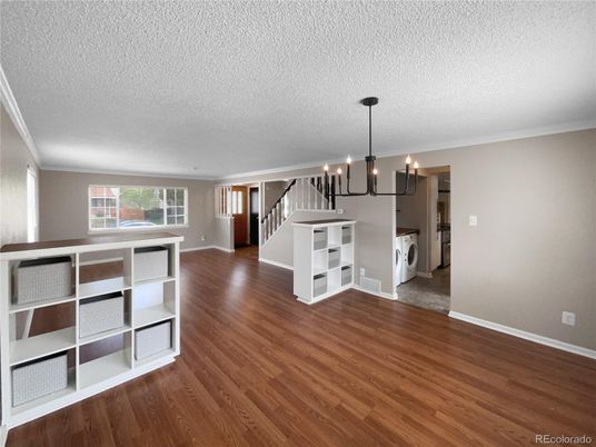 Empty room, Interior, Pendant Lights, Wood Texture Flooring