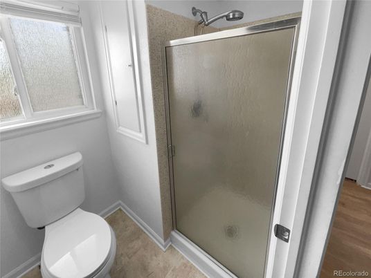 Bathroom, Glass Shower, Interior, Wood Texture Flooring