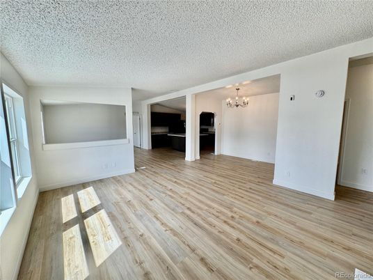 Chandelier, Empty room, Interior, Wood Texture Flooring