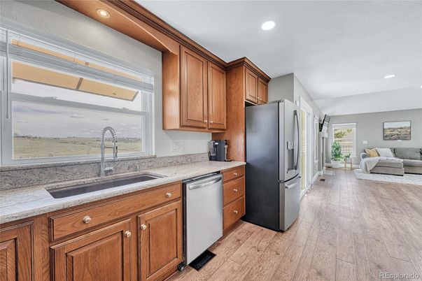 Interior, Kitchen, Living room, Recessed Lighting, Wood Texture Flooring