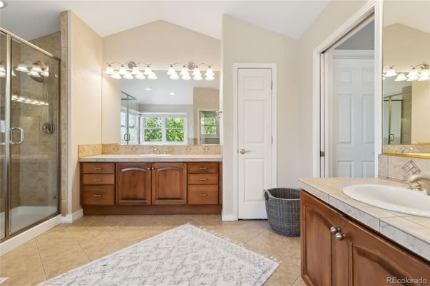 Bathroom, Dual Sink Vanities, Glass Shower, Interior, Tile Countertops