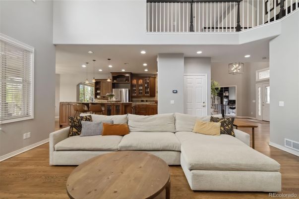 Interior, Kitchen, Living room, Pendant Lights, Recessed Lighting, Wood Texture Flooring