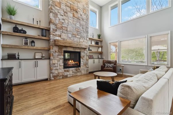 Fireplace, Interior, Living room, Stone Walls, Wood Texture Flooring