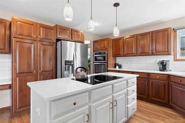 Interior, Kitchen, Pendant Lights, Stainless Steel Appliances, Wood Texture Flooring