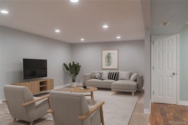 Interior, Living room, Recessed Lighting, Wood Texture Flooring
