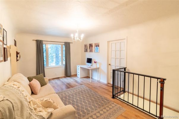 Chandelier, Home Office, Interior, Wood Texture Flooring