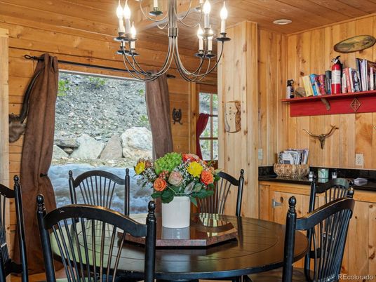 Chandelier, Dining room, Interior, Wooden Ceilings, Wooden Walls