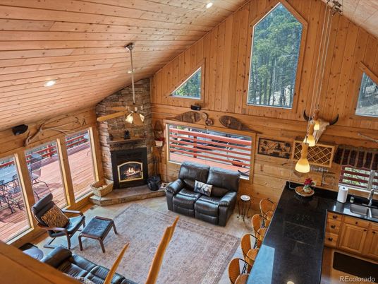 Fireplace, Interior, Living room, Recessed Lighting, Wooden Ceilings, Wooden Walls