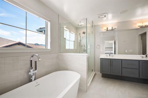 Bathroom, Dual Sink Vanities, Free Standing Baths, Glass Shower, Interior
