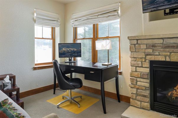 Fireplace, Home Office, Interior, Stone Walls