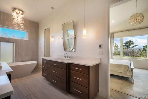Bathroom, Dual Sink Vanities, Free Standing Baths, Interior, Pendant Lights, Recessed Lighting