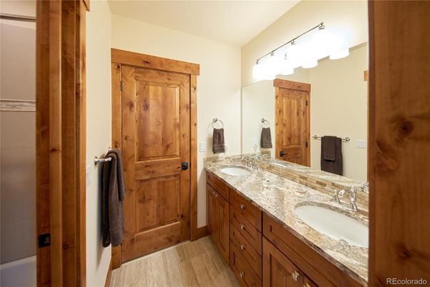 Bathroom, Dual Sink Vanities, Interior, Wood Texture Flooring