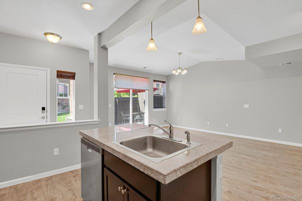 Chandelier, Interior, Kitchen, Pendant Lights, Recessed Lighting, Wood Texture Flooring