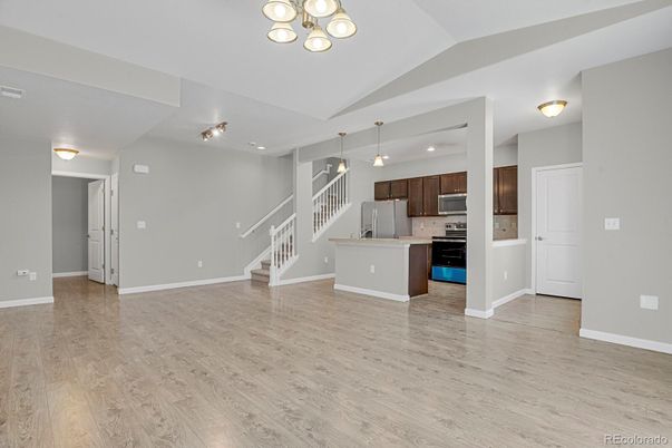 Interior, Kitchen, Pendant Lights, Stainless Steel Appliances, Wood Texture Flooring