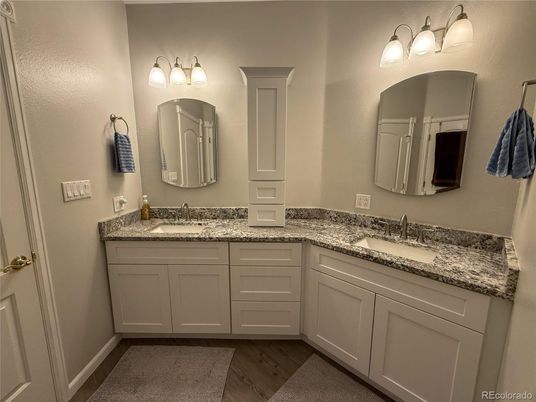 Bathroom, Dual Sink Vanities, Interior, Wood Texture Flooring