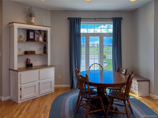 Dining room, Interior, Recessed Lighting, Wood Texture Flooring