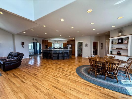 Dining room, Interior, Kitchen, Recessed Lighting, Wood Texture Flooring