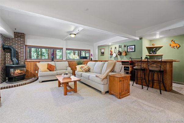Fireplace, Interior, Living room, Recessed Lighting, Stone Walls