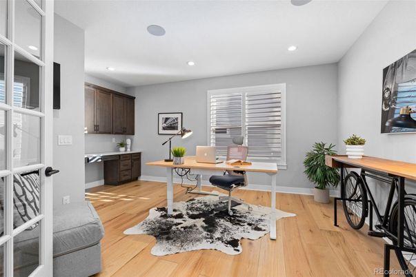 Home Office, Interior, Recessed Lighting, Wood Texture Flooring