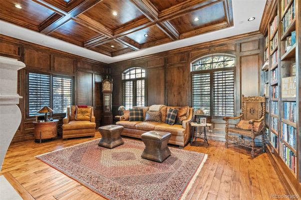 Fireplace, Interior, Living room, Recessed Lighting, Wooden Beams, Wooden Ceilings, Wood Texture Flooring, Wooden Walls