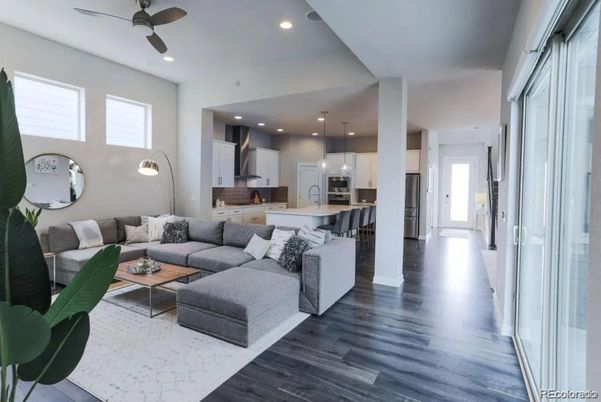 Interior, Kitchen, Living room, Pendant Lights, Recessed Lighting, Stainless Steel Appliances, Wood Texture Flooring