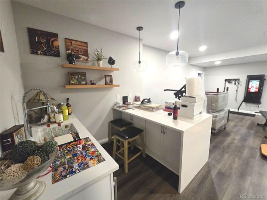 Home Office, Interior, Pendant Lights, Recessed Lighting, Wood Texture Flooring