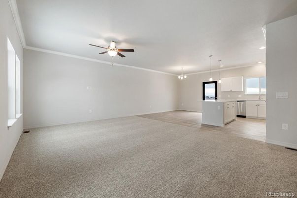 Empty room, Interior, Kitchen, Pendant Lights, Recessed Lighting