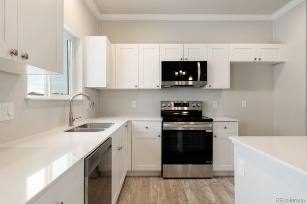 Interior, Kitchen, Stainless Steel Appliances, Wood Texture Flooring