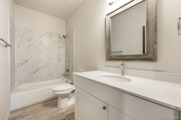 Bathroom, Interior, Marble Walls, Wood Texture Flooring