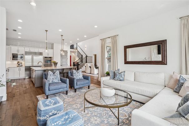 Interior, Kitchen, Living room, Pendant Lights, Recessed Lighting, Stainless Steel Appliances, Wood Texture Flooring