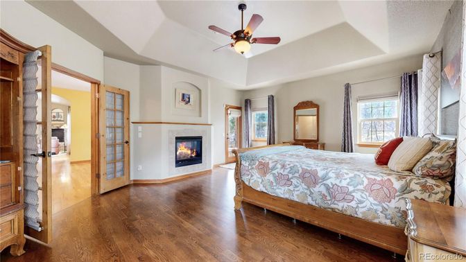 Bedroom, Fireplace, Interior, Wood Texture Flooring