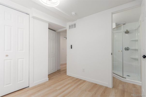 Bathroom, Glass Shower, Interior, Wood Texture Flooring