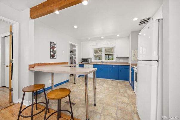 Interior, Kitchen, Recessed Lighting, Wooden Beams