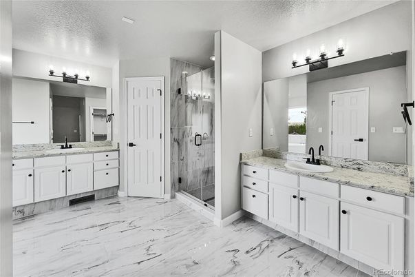 Bathroom, Dual Sink Vanities, Glass Shower, Interior, Marble