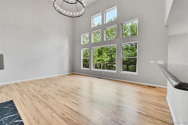 Empty room, Interior, Pendant Lights, Wood Texture Flooring