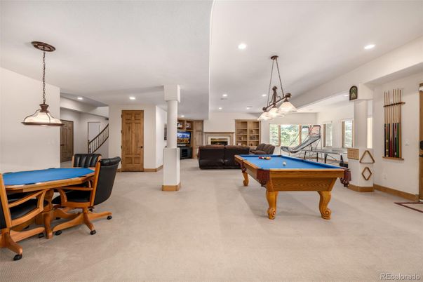 Billiard Table, Fireplace, Game Room, Interior, Pendant Lights, Recessed Lighting
