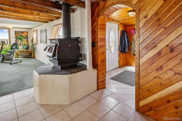 Fireplace, Fitness Equipment, Interior, Wooden Beams, Wooden Ceilings, Wooden Walls