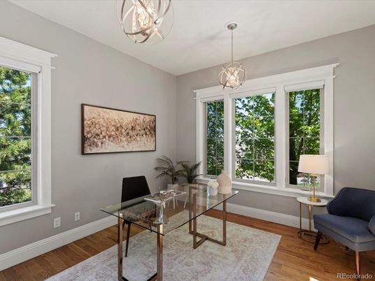Home Office, Interior, Pendant Lights, Wood Texture Flooring