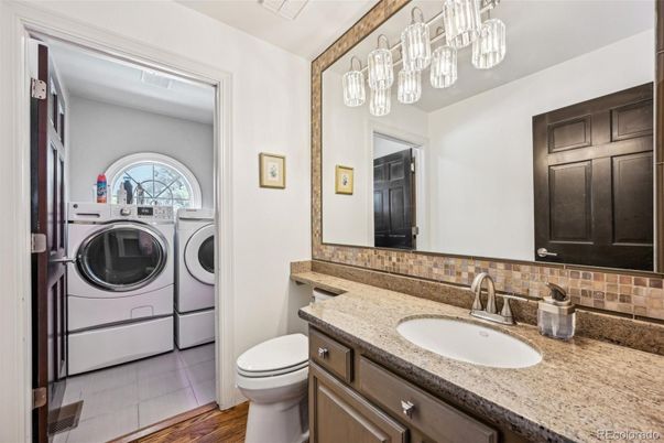 Bathroom, Interior, Washer, Wood Texture Flooring